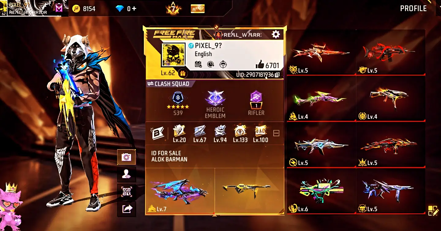  7 PRIME LEVEL 17 EVO SKINS HARD COLLECTION ID FOR SALE ❤🔥🔥💯